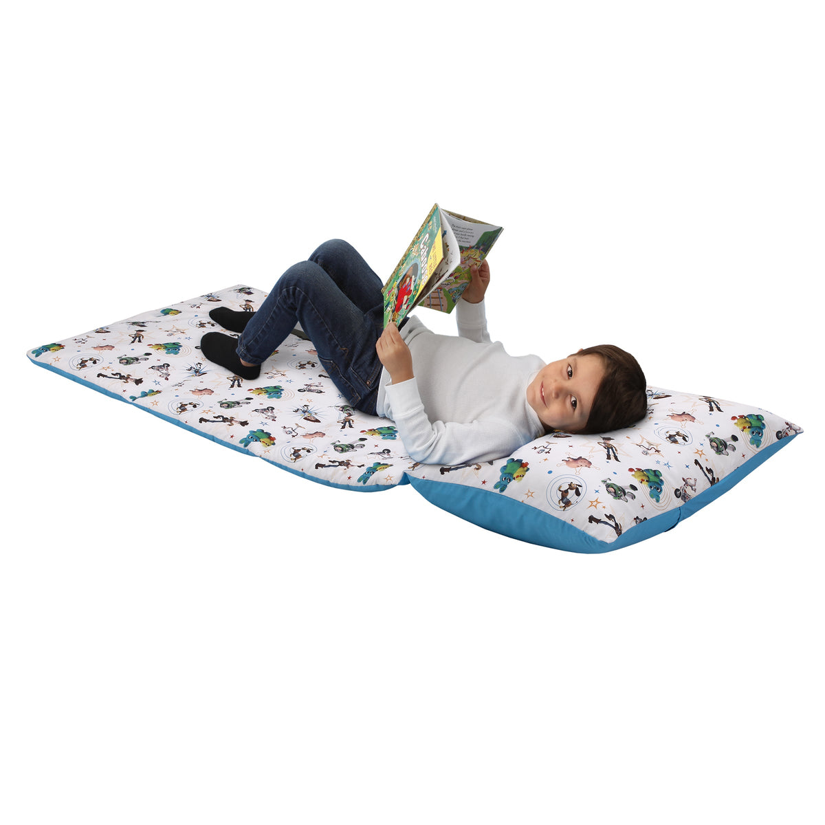 Toy Story It's Play Time Blue, Green, and White, Woody, Buzz and The Toys Deluxe Easy Fold Toddler Nap Mat