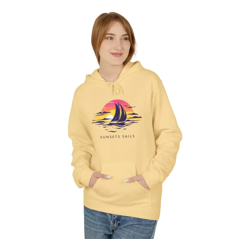 Yellow Pullover Hoodie With Sunset Sails Sailboat Design
