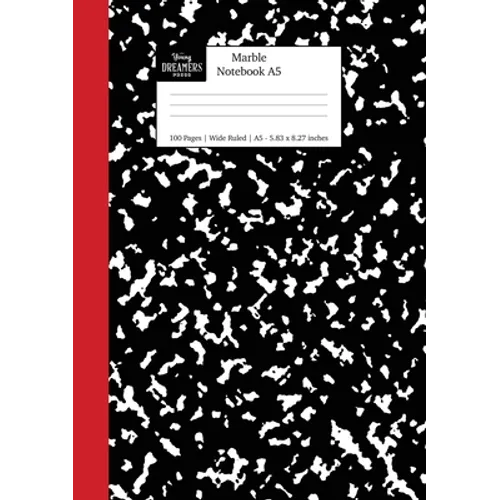 Marble Notebook A5: Black and Red Spine Marble Wide Rule Journal - Paperback
