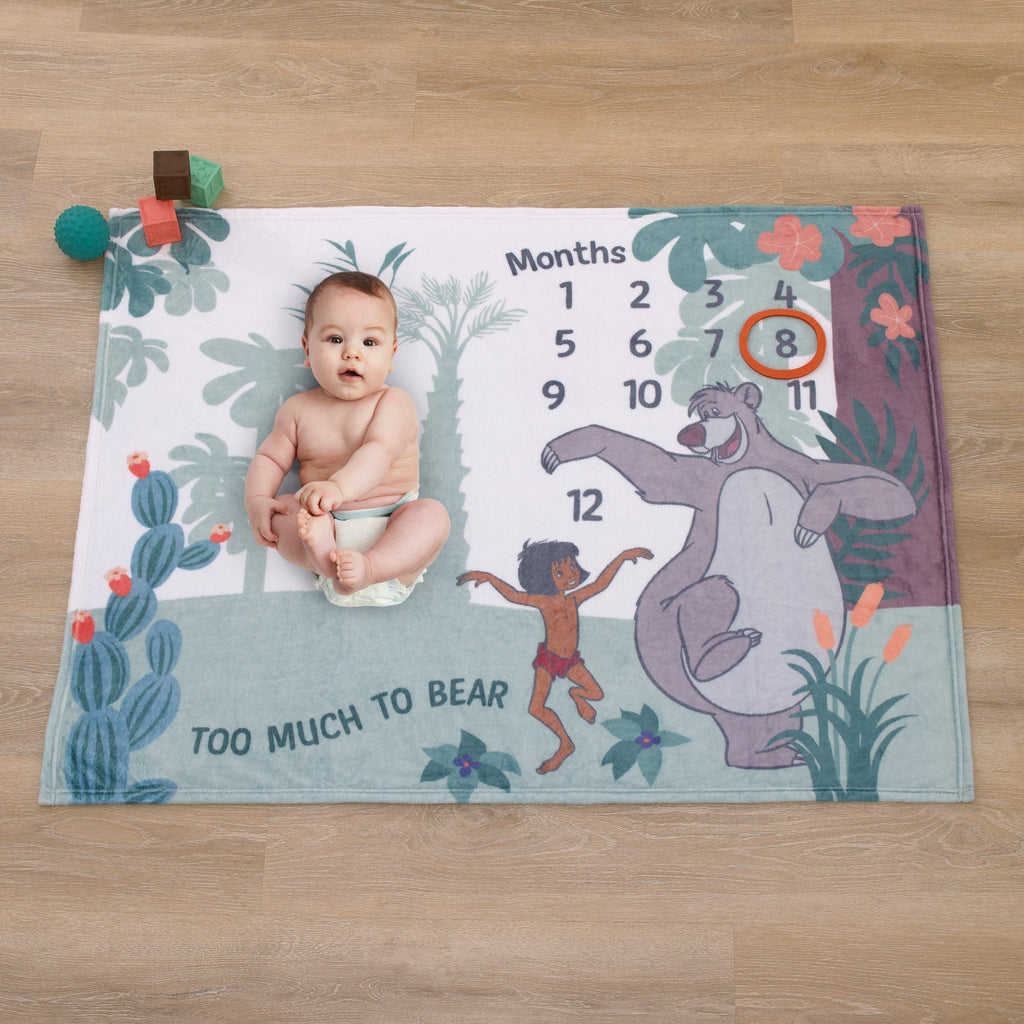 Jungle Book Green and White Too Much To Bear Super Soft Photo Op Milestone Baby Blanket