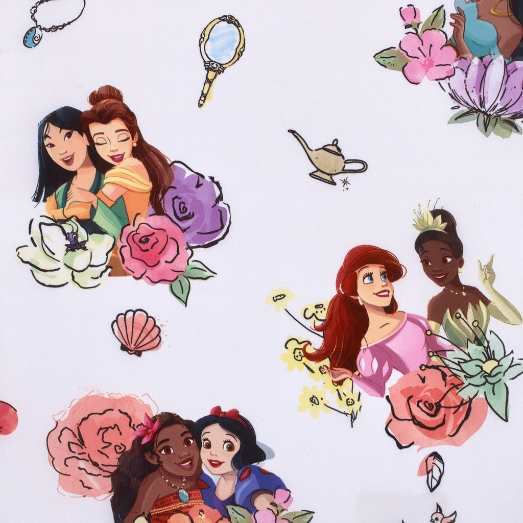 Princesses Courage and Kindness Pink, Blue, and White Ariel, Tiana, Moana, Jasmine, Cinderella, Mulan, Belle, and Snow White Deluxe Easy Fold Toddler Nap Mat