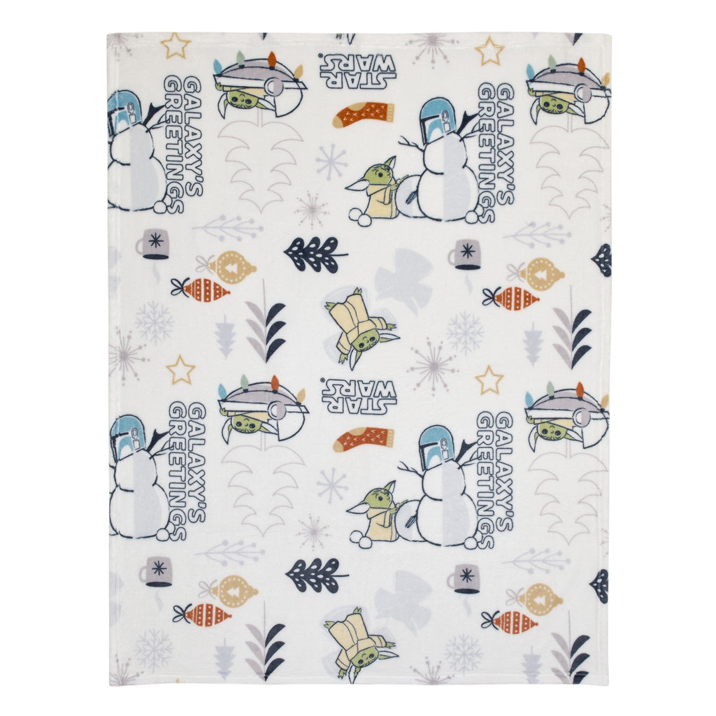 Mandalorian White and Blue Galaxy's Greetings The Child Christmas Holiday Toddler Blanket