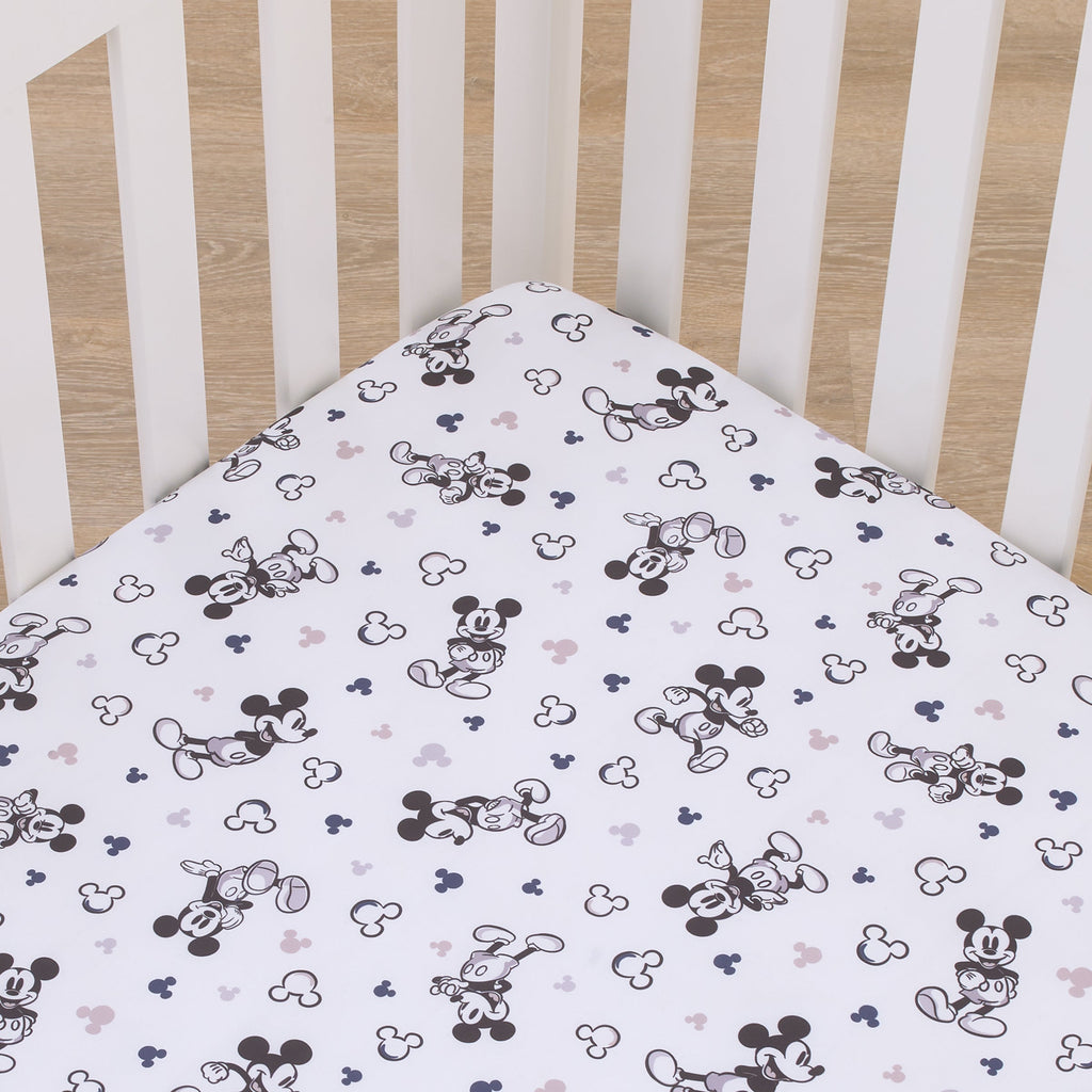 Mickey Mouse Gray, Black, and White Super Soft Nursery Fitted Crib Sheet