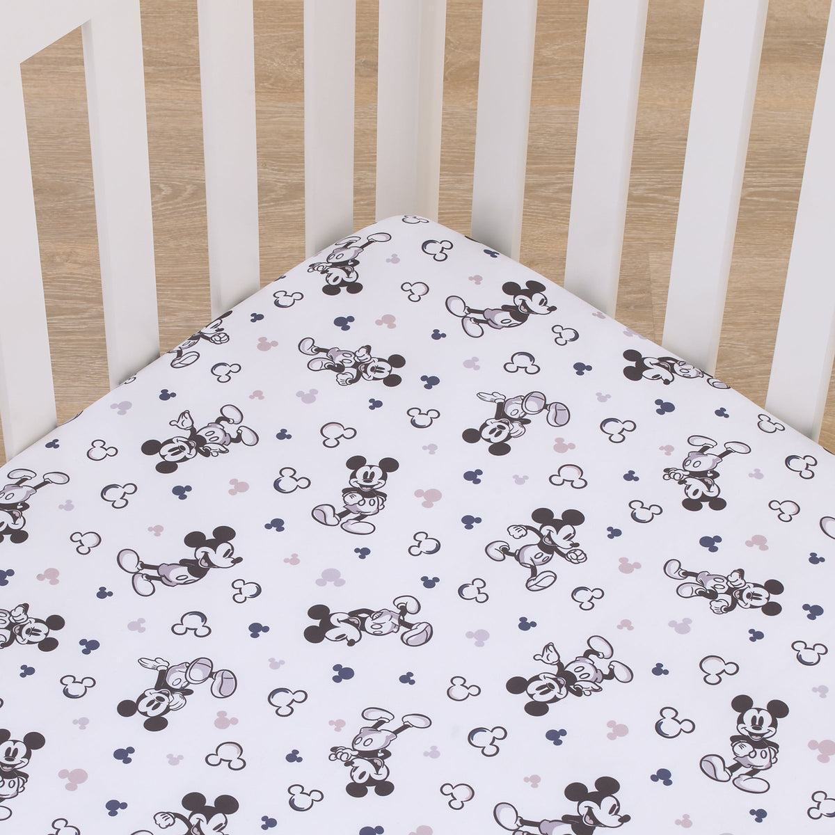 Mickey Mouse Gray, Black, and White Super Soft Nursery Fitted Crib Sheet