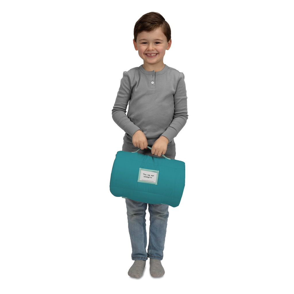 NoJo CoComelon "Love The Ocean" Toddler Nap Mat - Includes Attached Pillow and Fleece Blanket, Light Blue, and Navy