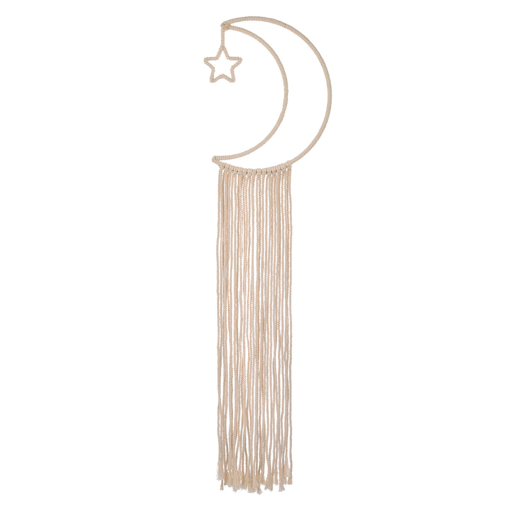 Natural Ivory MacramÃ© Moon Shaped Wall DÃ©cor With Fringe, 18" Long