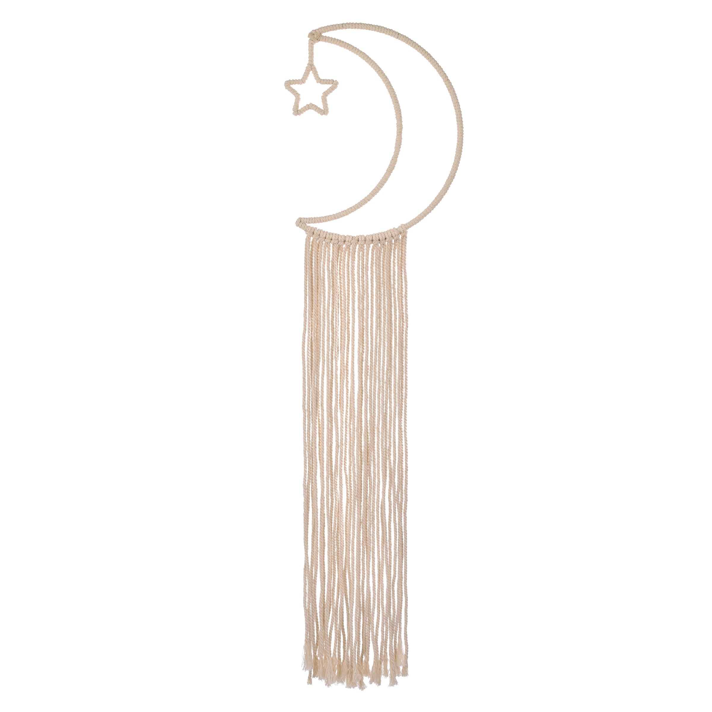 Natural Ivory MacramÃ© Moon Shaped Wall DÃ©cor With Fringe, 18" Long