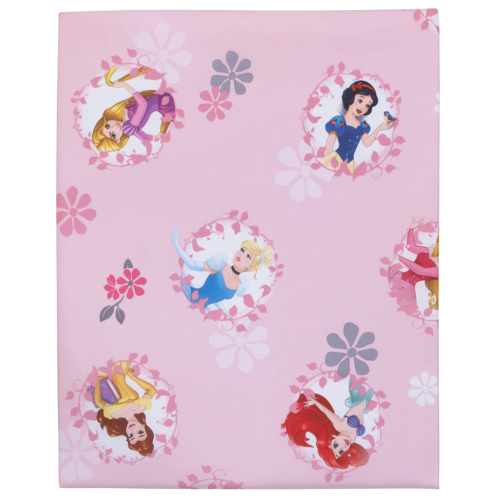 Disney Pretty Pretty Princess Pink, Blue, and Yellow 4 Piece Toddler Bed Set - Comforter, Fitted Bottom Sheet, Flat Top Sheet, and Reversible Pillowcase