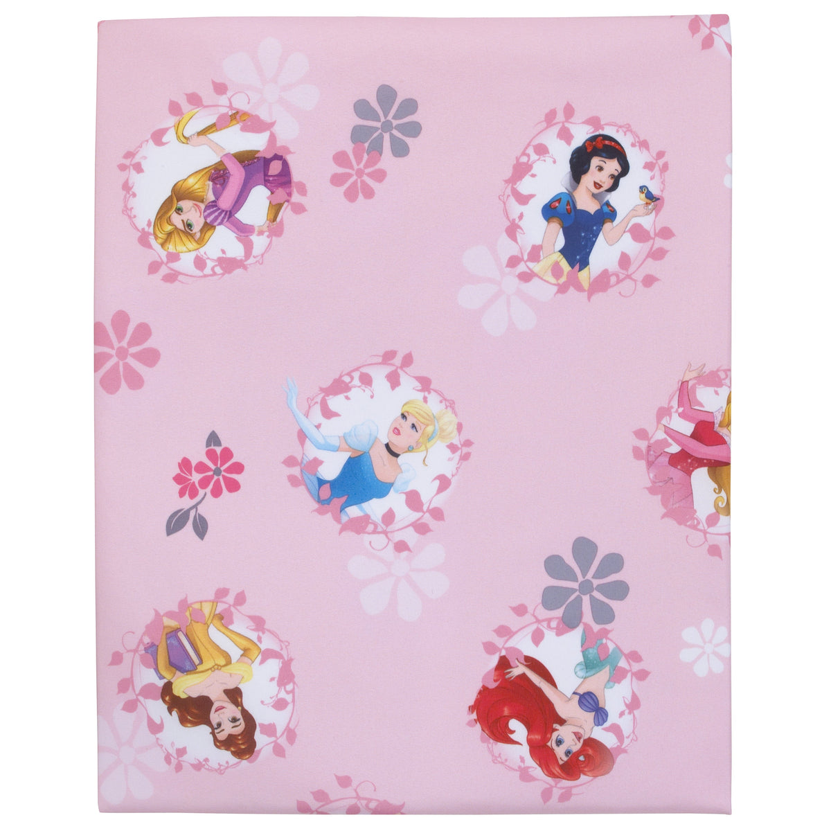 Disney Pretty Pretty Princess Pink, Blue, and Yellow 4 Piece Toddler Bed Set - Comforter, Fitted Bottom Sheet, Flat Top Sheet, and Reversible Pillowcase