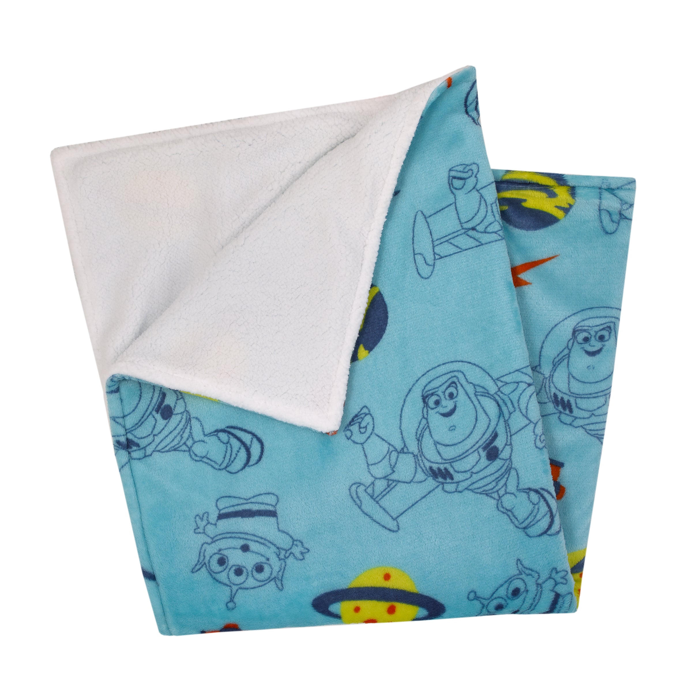 Toy Story Aqua, Lime and Orange Buzz Lightyear Super Soft Sherpa Baby Blanket