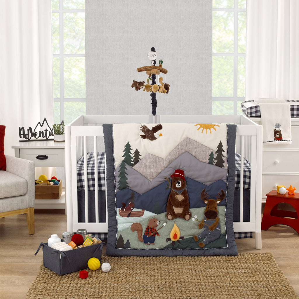 Into the Wilderness Navy and White Check Super Soft Changing Pad Cover
