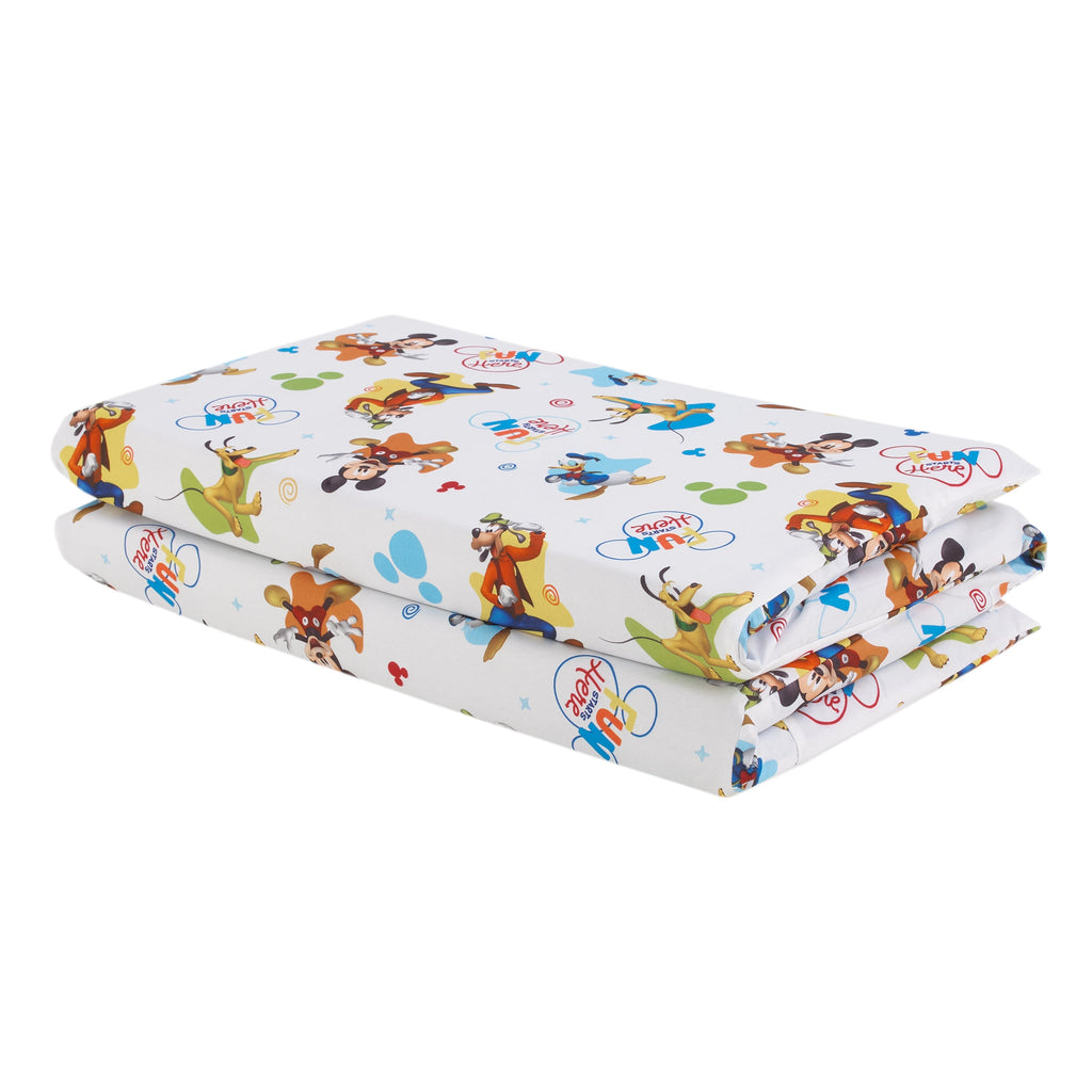 Mickey Mouse Blue, Red, Green, Yellow, and White, Donald Duck, Pluto, and Goofy, Fun Starts Here Preschool Nap Pad Sheet