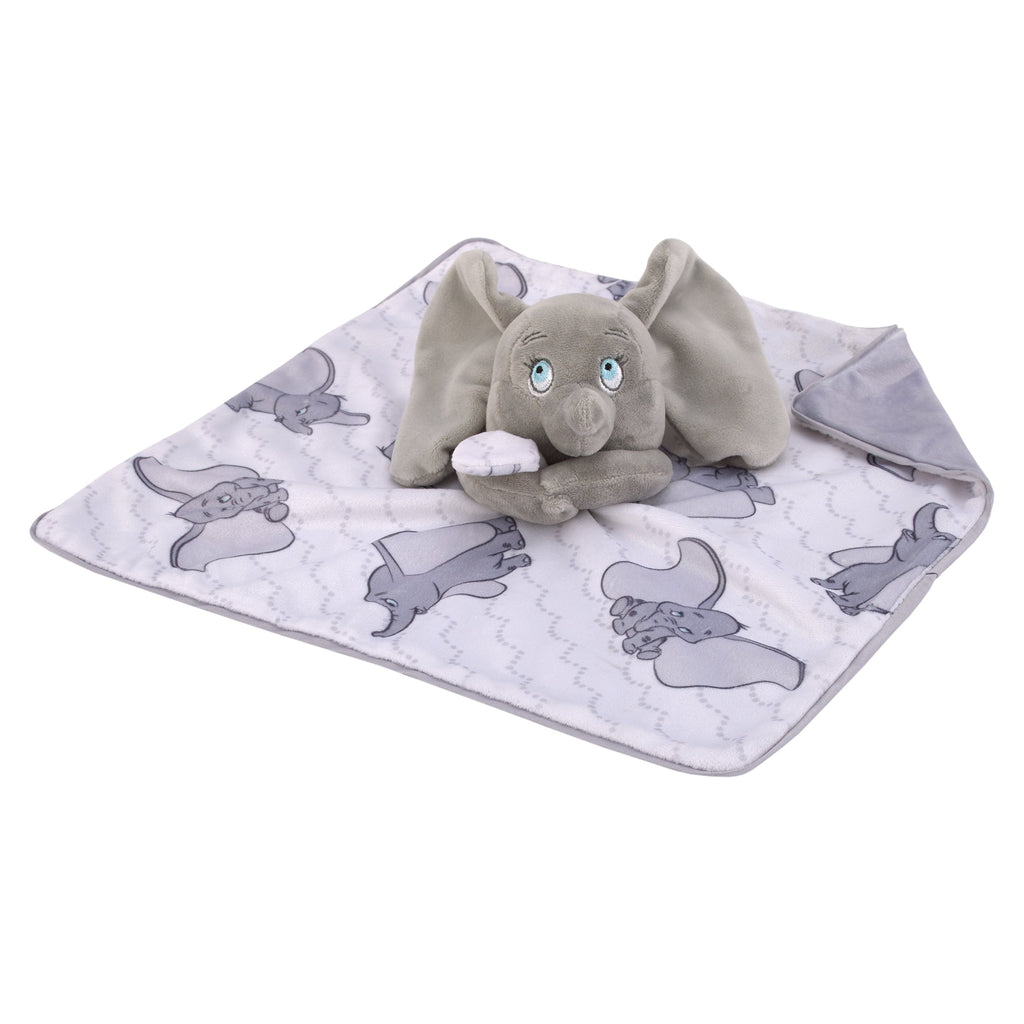 Dumbo Gray and White Super Soft Sherpa Baby Blanket and Security Blanket 2-Piece Gift Set