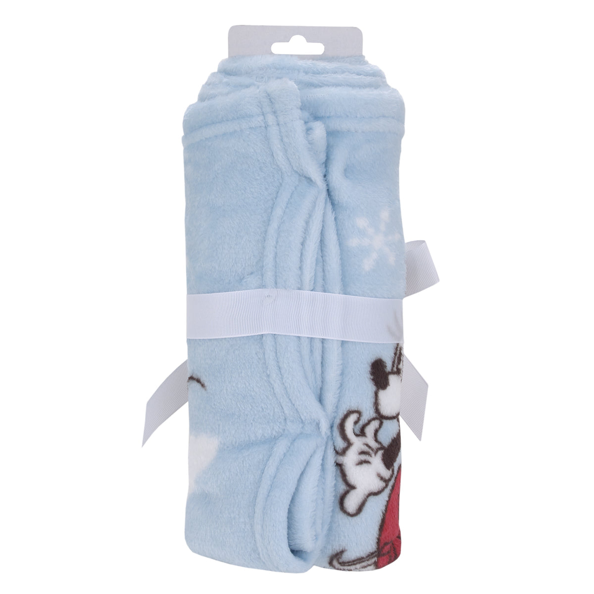 Disney Mickey and Minnie Mouse Blue, White and Red Winter Holiday "Oh, What Fun!" Snowflakes Photo Op Super Soft Baby Blanket