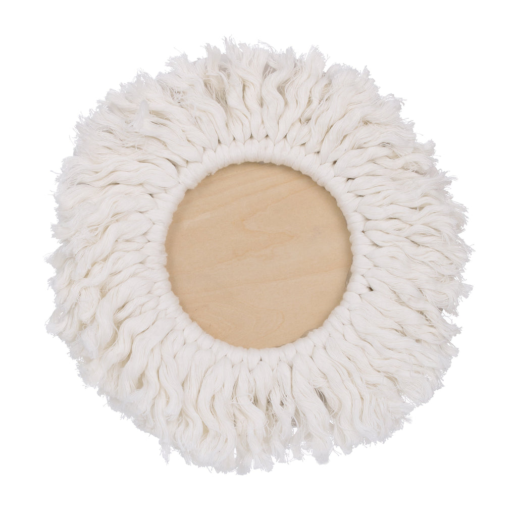 Natural Wood Lion Wall Decor with Ivory Yarn Mane