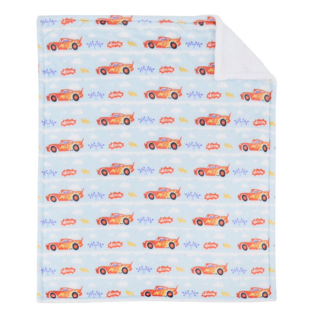 NoJo Disney Cars Lightning McQueen Super Soft Sherpa Baby Blanket - Red, Light Blue