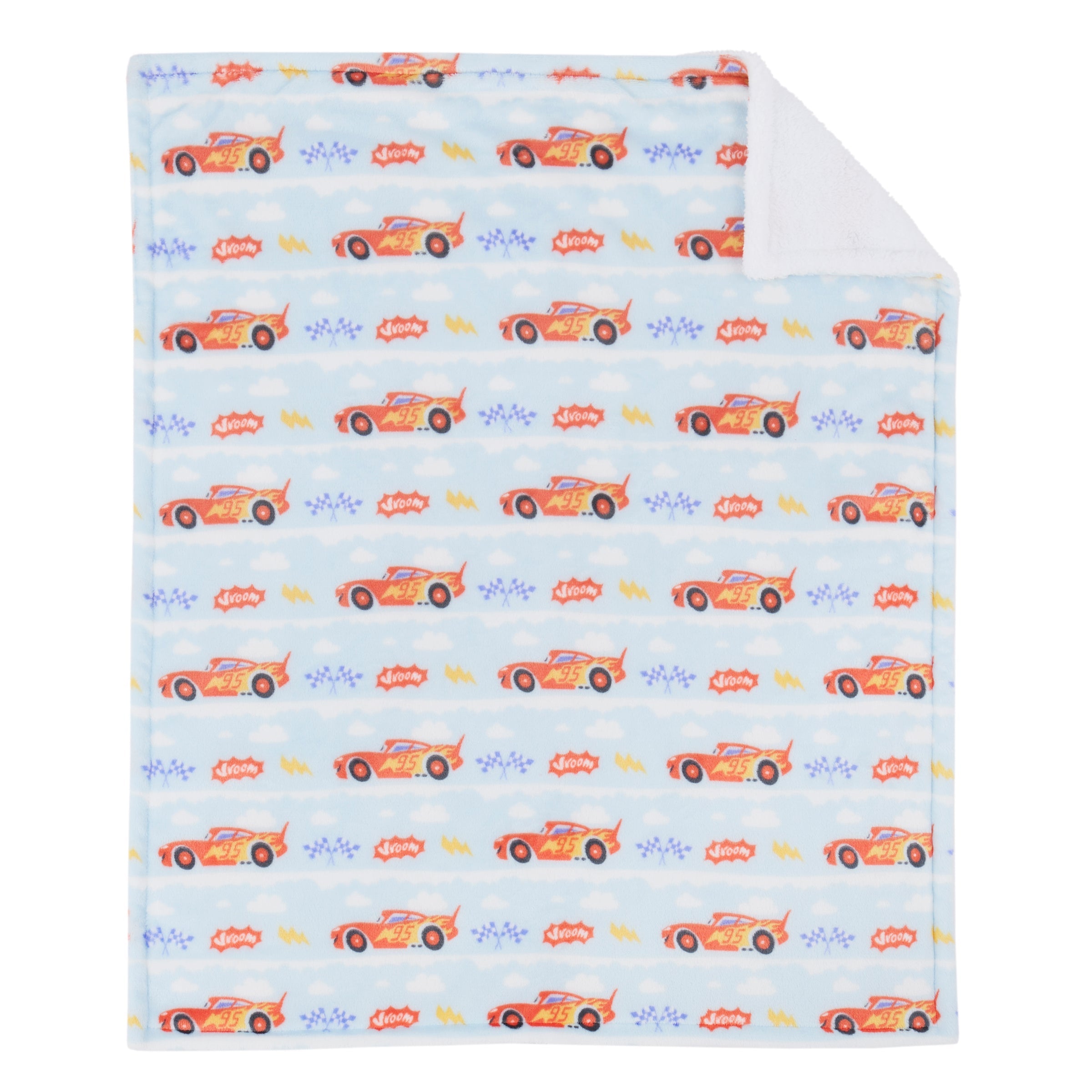 NoJo Disney Cars Lightning McQueen Super Soft Sherpa Baby Blanket - Red, Light Blue