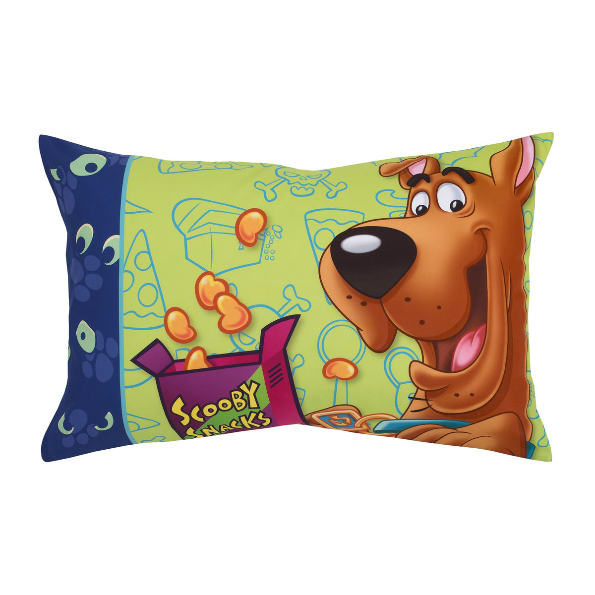 Warner Bros  Scooby Doo - Scooby Dooby Doo Blue, Green, Brown and Orange 4 Piece Toddler Bed Set - Comforter, Fitted Bottom Sheet, Flat Top Sheet, and Reversible Pillowcase