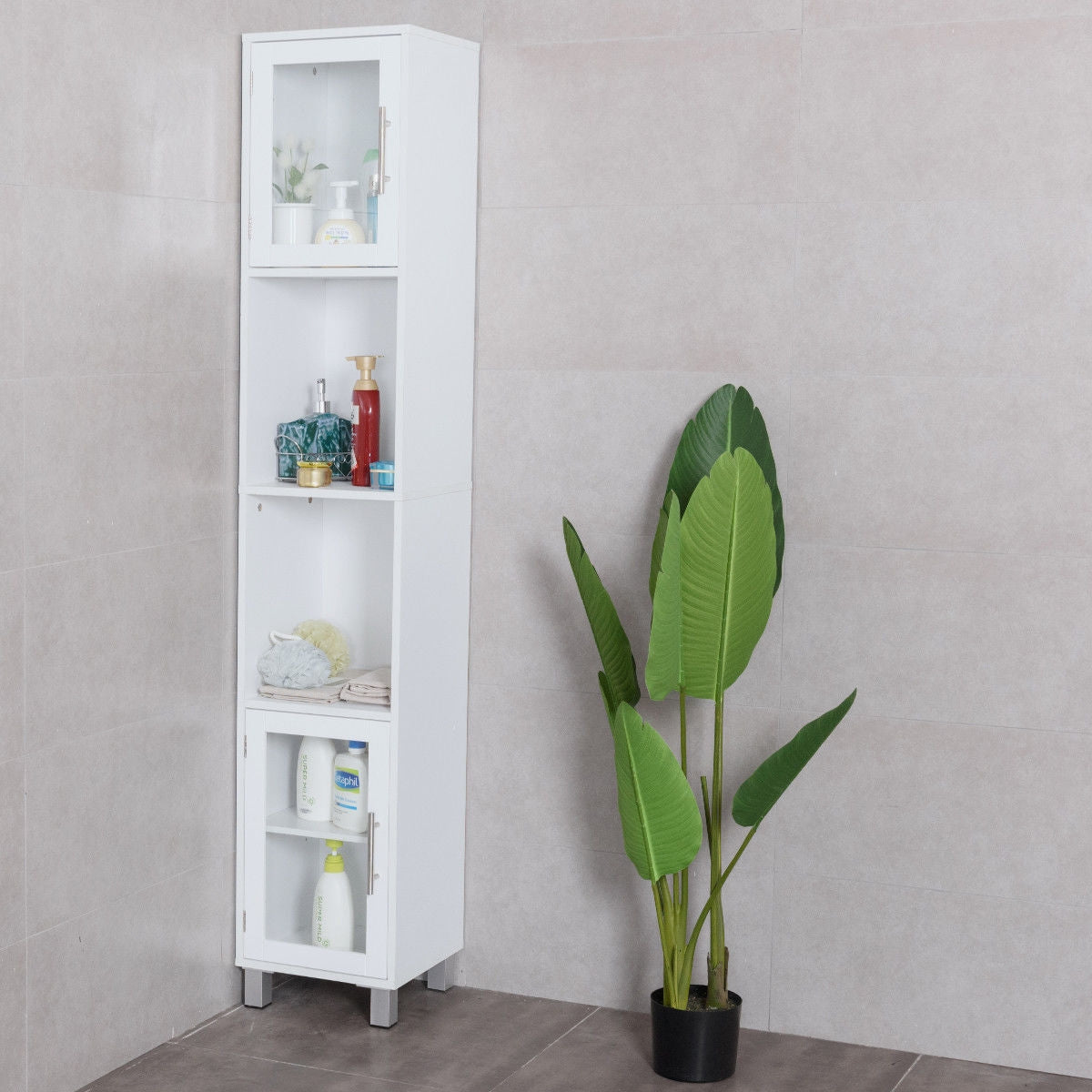71 Inch Tall Tower Bathroom Storage Cabinet and Organizer Display Shelves for Bedroom