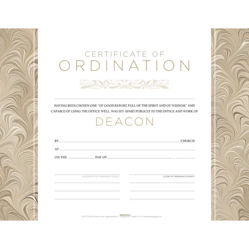 Certificate of Ordination for Deacon - Flat Opaque (Package of 6) - Loose Leaf