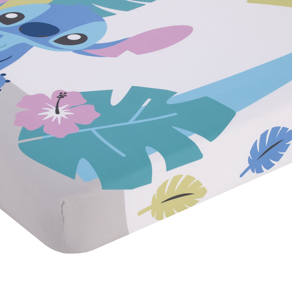 Disney Stitch Blue, Teal, Lime, Lavender, and White Living the Dream Photo Op Fitted Crib Sheet