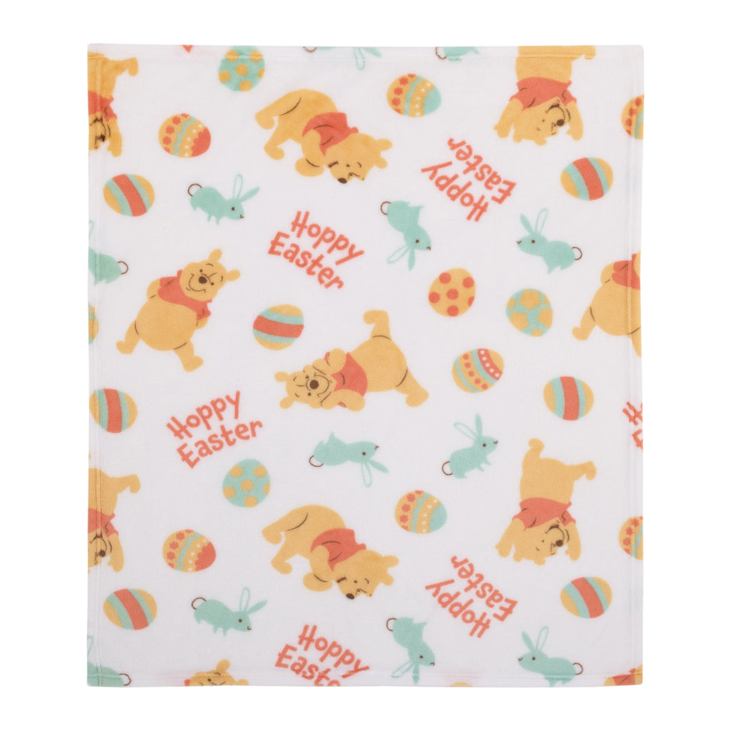 Winnie the Pooh Aqua, Tan, Red, and White Hoppy Easter Super Soft Plush Baby Blanket