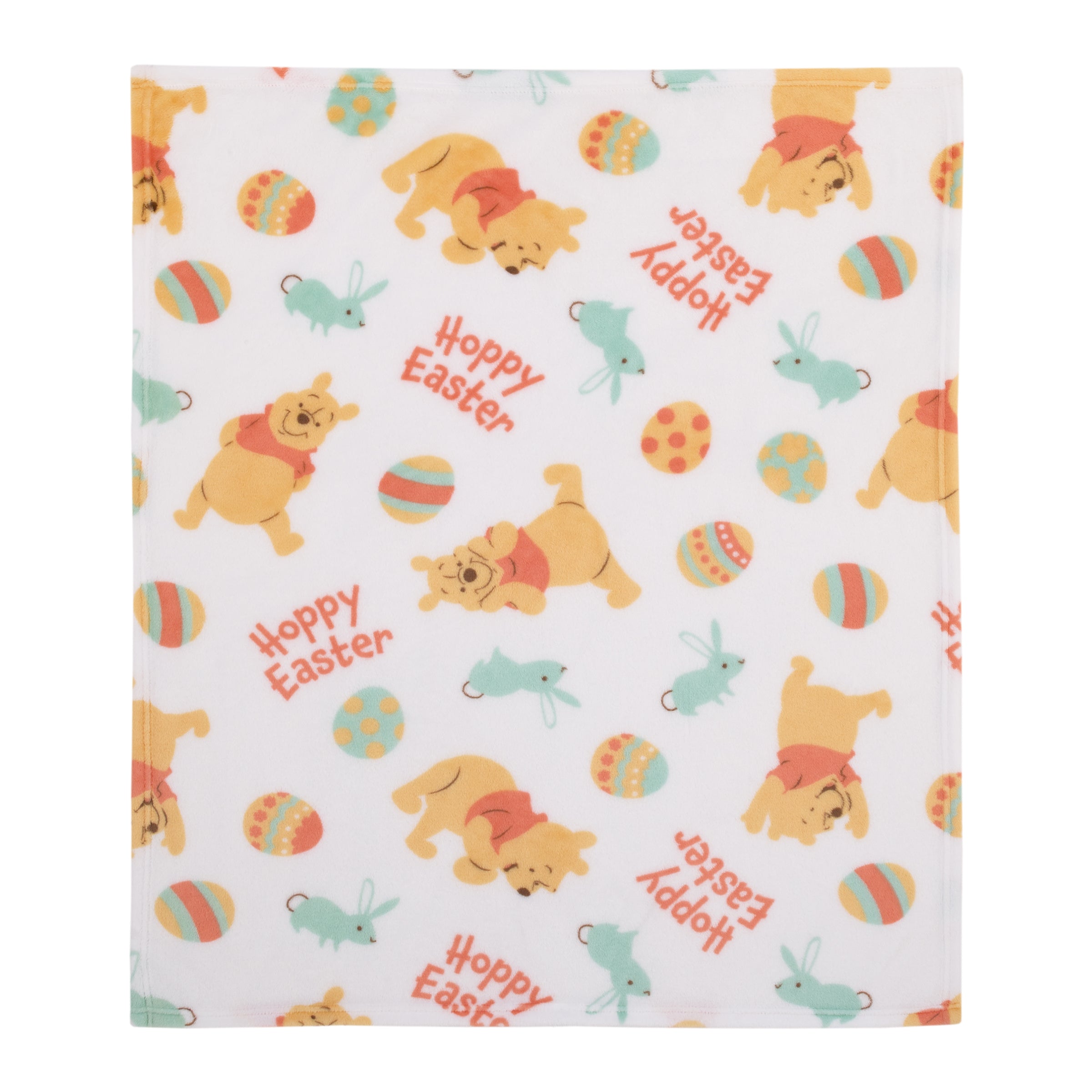 Winnie the Pooh Aqua, Tan, Red, and White Hoppy Easter Super Soft Plush Baby Blanket