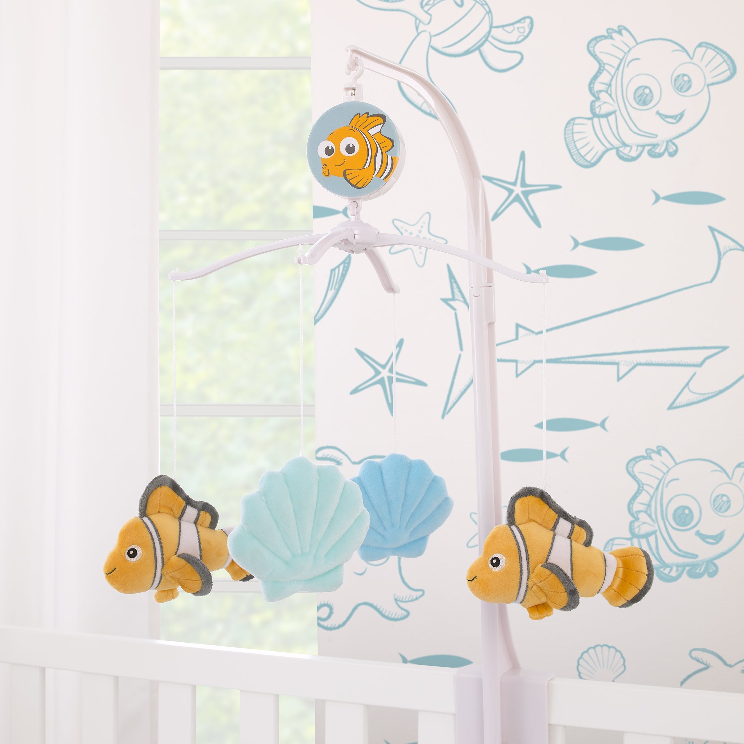 Finding Nemo Cutest Little Catch Light Blue, and Orange Plush Nemo and Seashells Musical Mobile
