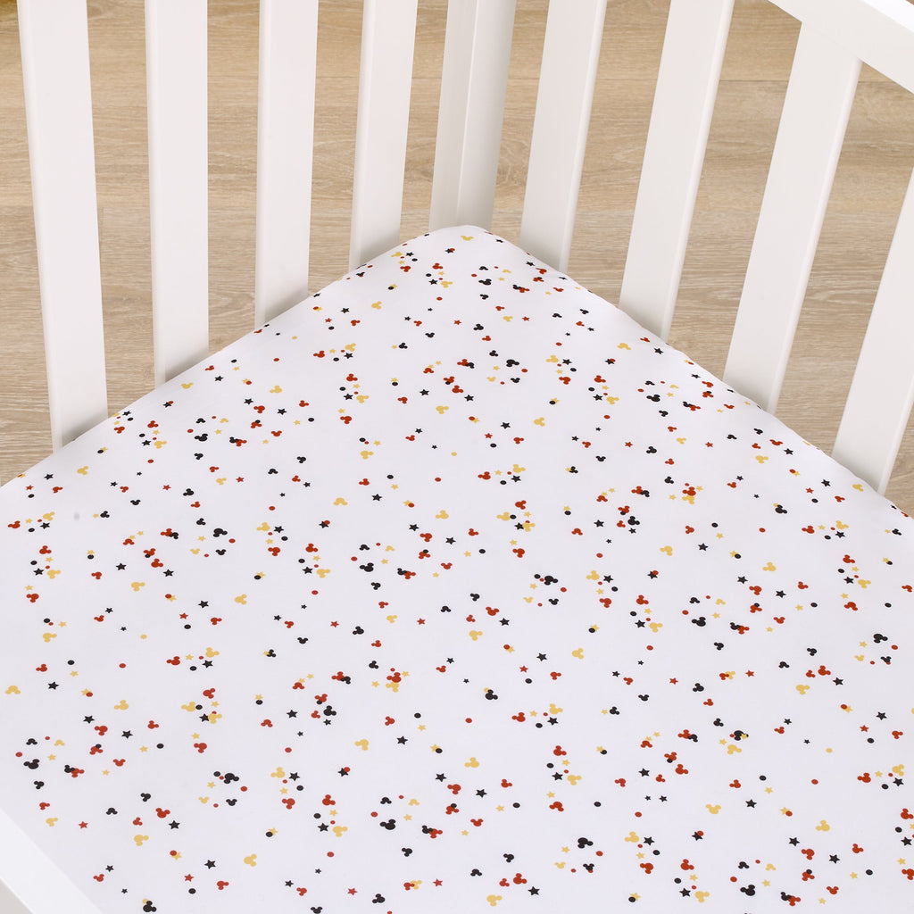Mickey Mouse - Red, Yellow, Black and White Mickey Confetti Nursery Fitted Crib Sheet
