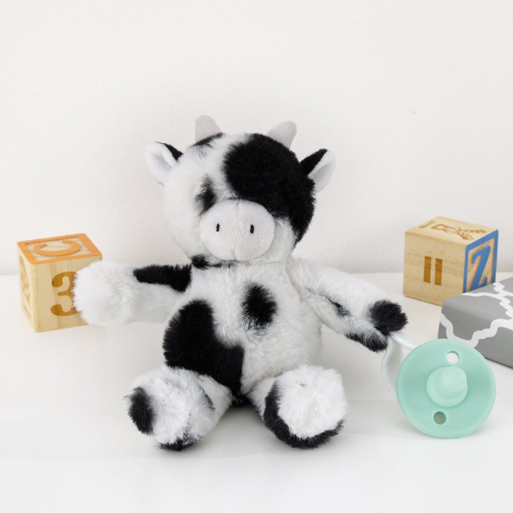 Cow Shaped Black and White Plush Pacifier Buddy