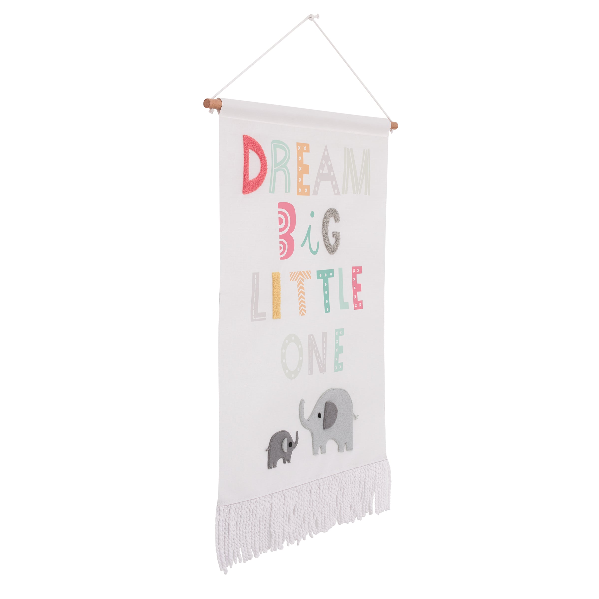 Dream Big Little One White, Gray, Teal, and Orange, Mama and Baby Elephants Wall DÃ©cor Banner