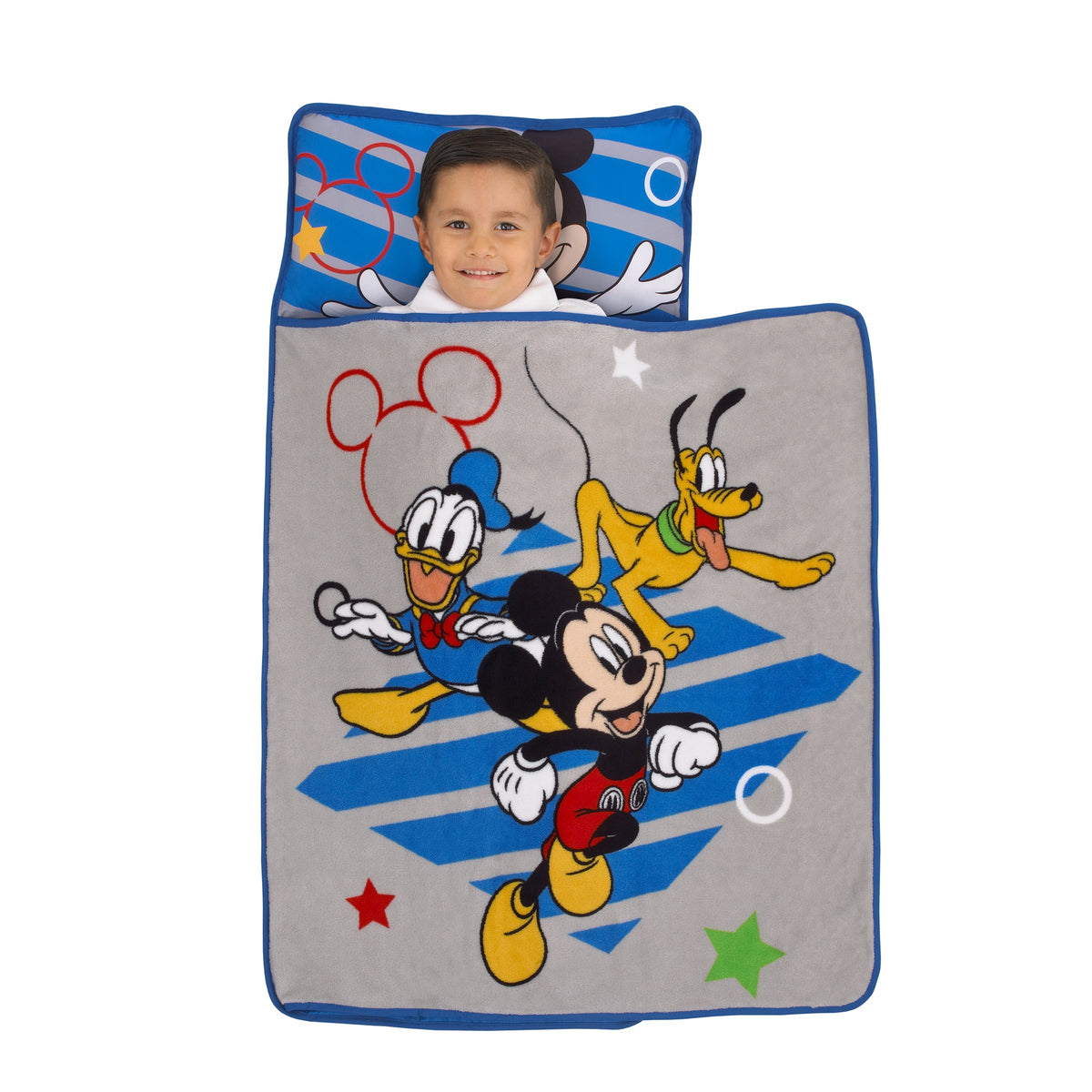 Mickey Mouse Clubhouse Buddies Padded Toddler Nap Mat With Built In Pillow, Fleece Blanket, and Name Label for Daycare, Kindergarten or Travel