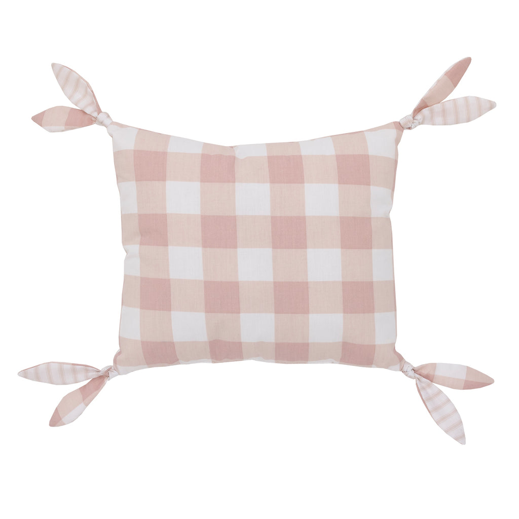 Farmhouse Chic Pink and White Stripe "Bundle of Sweetness" Decorative Throw Pillow with Knotted Ties