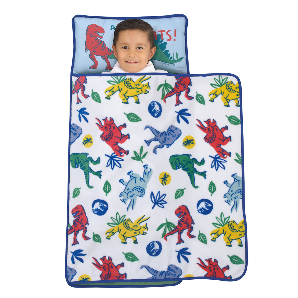 Universal Jurassic World Wild and Free Green, Blue, and Yellow Adventure Awaits Dinosaur Toddler Nap Mat