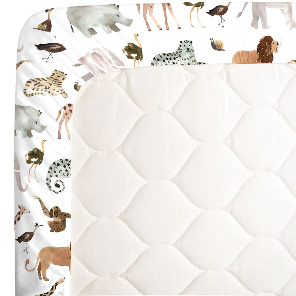 Water Color Jungle Friends Tan, Brown and Grey Super Soft Mini Crib Sheet