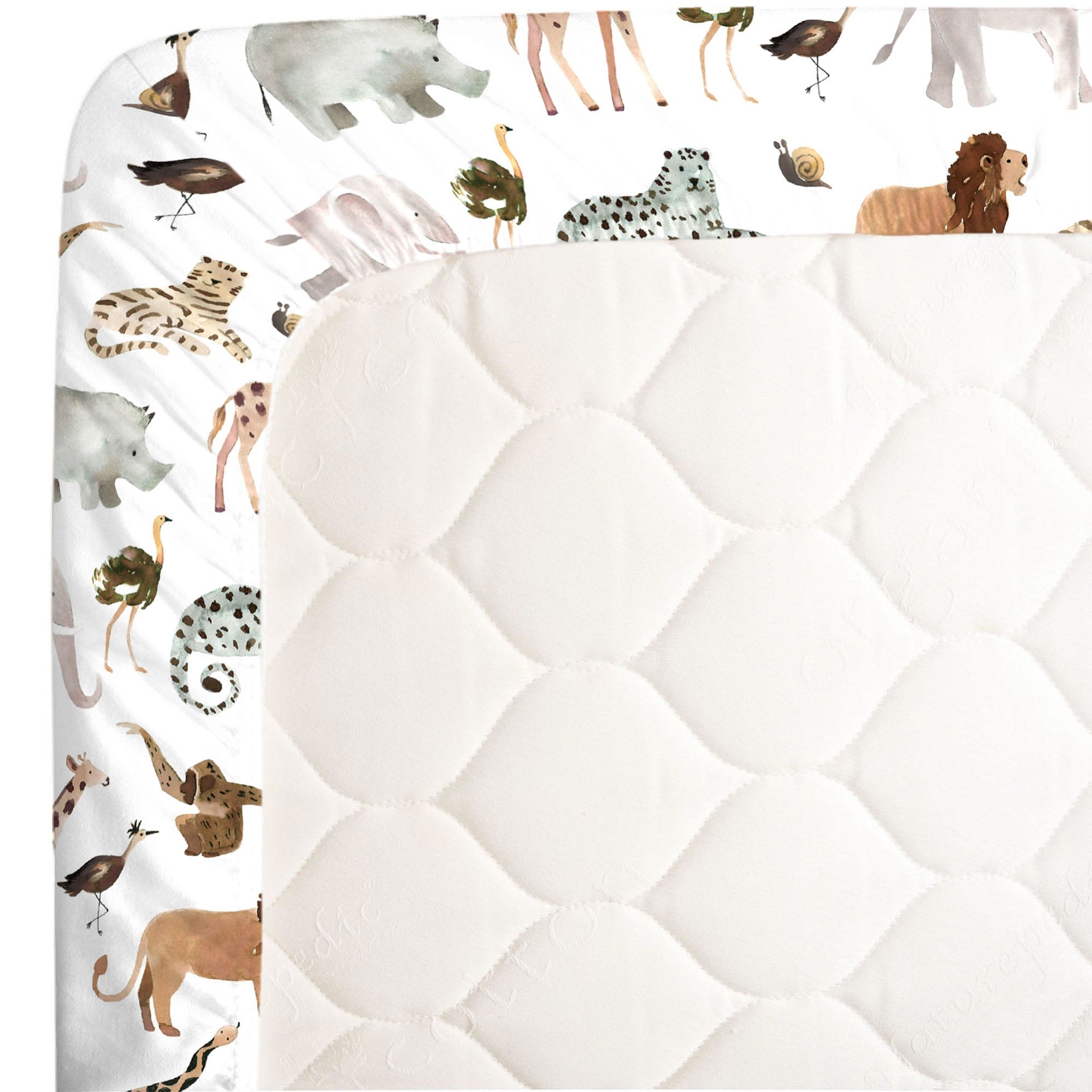 Water Color Jungle Friends Tan, Brown and Grey Super Soft Mini Crib Sheet