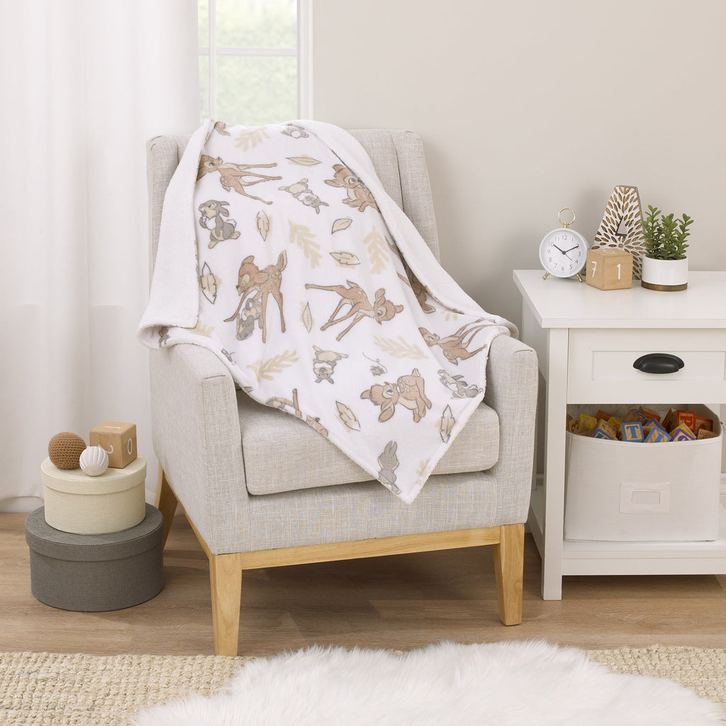 Disney B is for Bambi Tan, Gray, and White Super Soft Plush Sherpa Baby Blanket