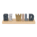 Be Wild Shelfie Room DÃ©cor Blue, Gray, Gold and Cream Letters on Natural Wood Base