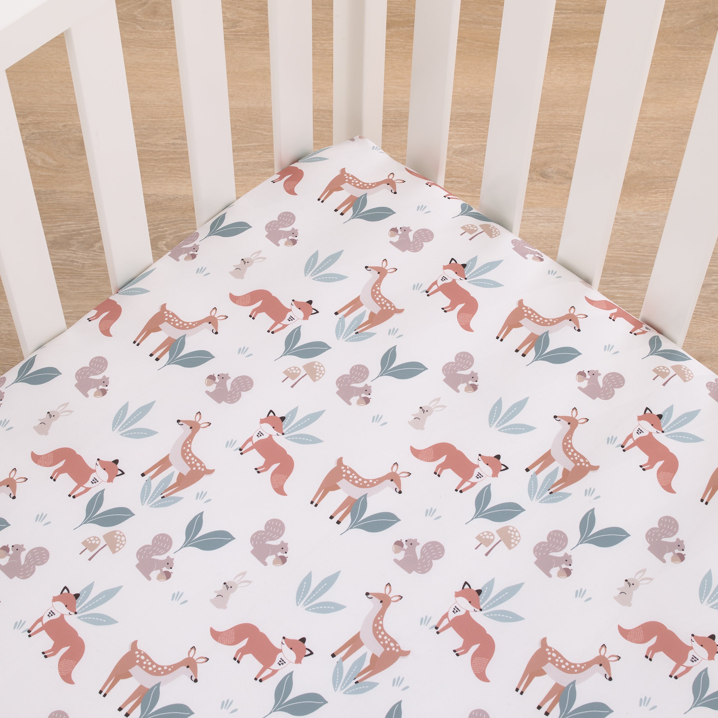 Little Love by NoJo Woodland Meadow Tan, Rust, Sage and White Forest Friends Silhouette Fitted Crib Sheet