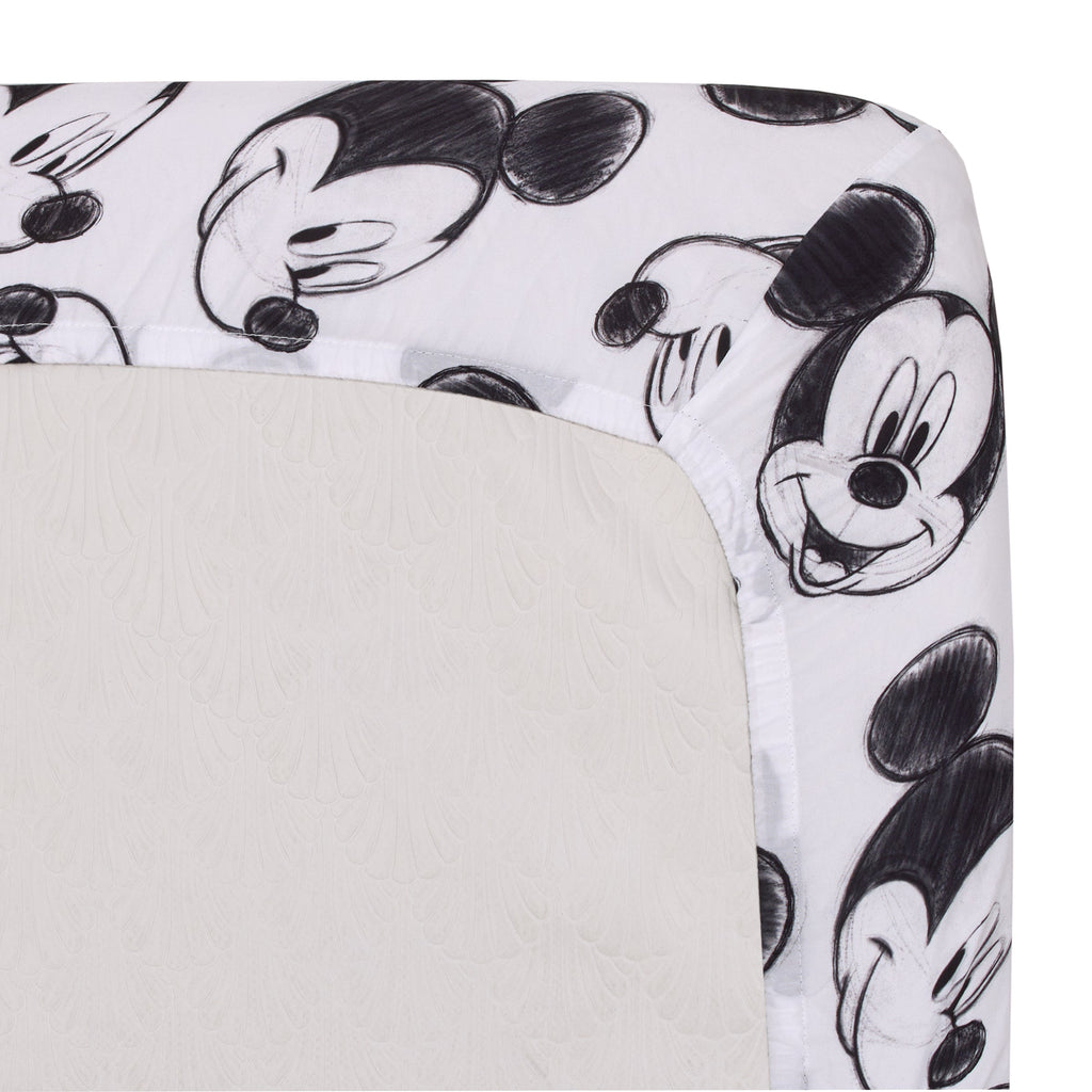 Mickey Mouse - Charcoal Black and White Smiling Mickey Mouse Nursery Fitted Crib Sheet