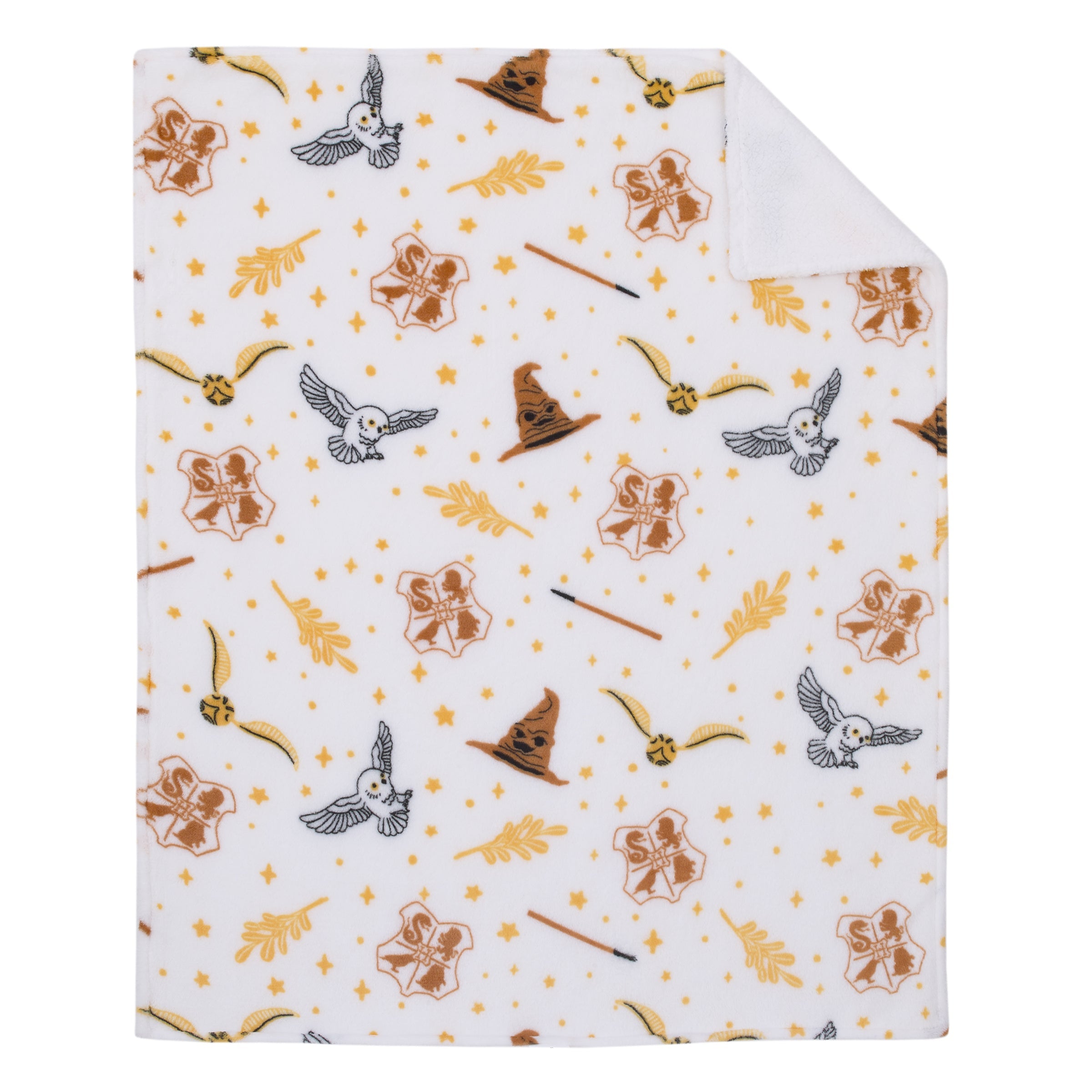 Warner Bros  Harry Potter White, Gold, and Tan Super Soft Sherpa Baby Blanket