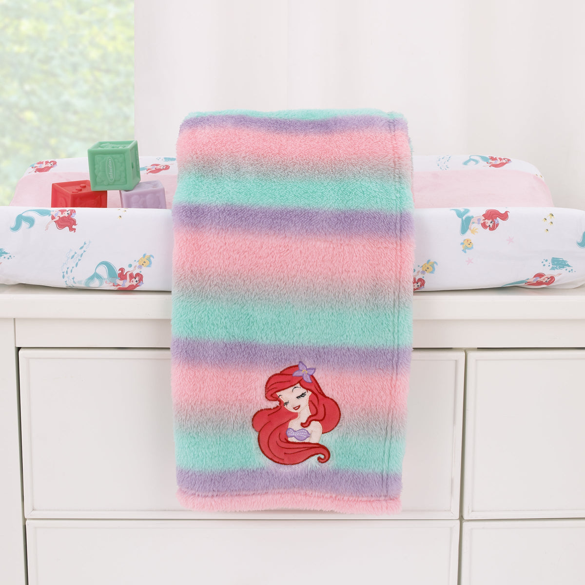 Ariel Watercolor Wishes Pink, Lavender, Aqua, and Orange, One of a Kind Ombre Sherpa Super Soft Baby Blanket
