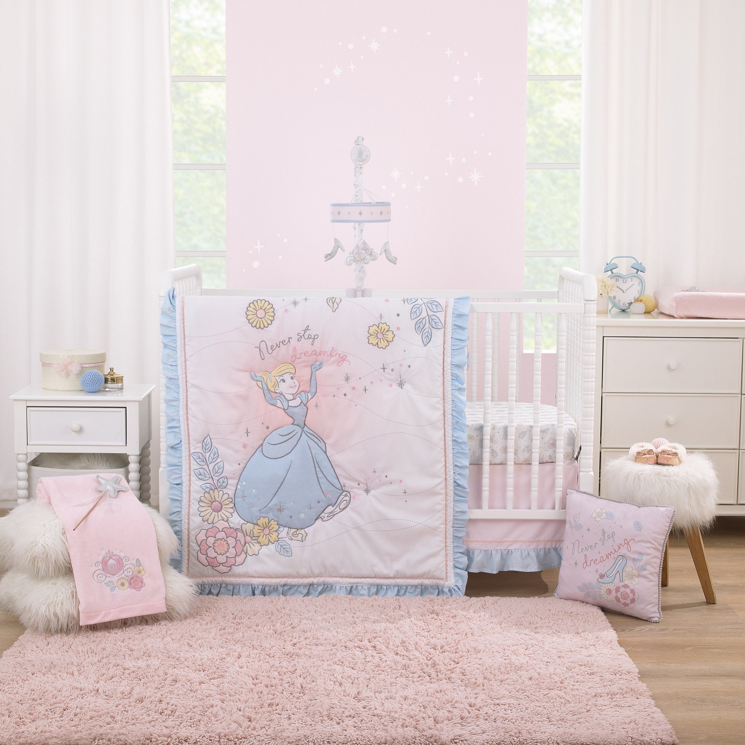 Sweet Princess Pink and Light Blue Appliqued Glass Slipper Contoured Changing Pad Cover
