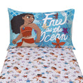 Disney Moana Free as the Ocean Aqua, Purple, Orange, and White Tropical 2 Piece Toddler Sheet Set - Fitted Bottom Sheet and Reversible Pillowcase