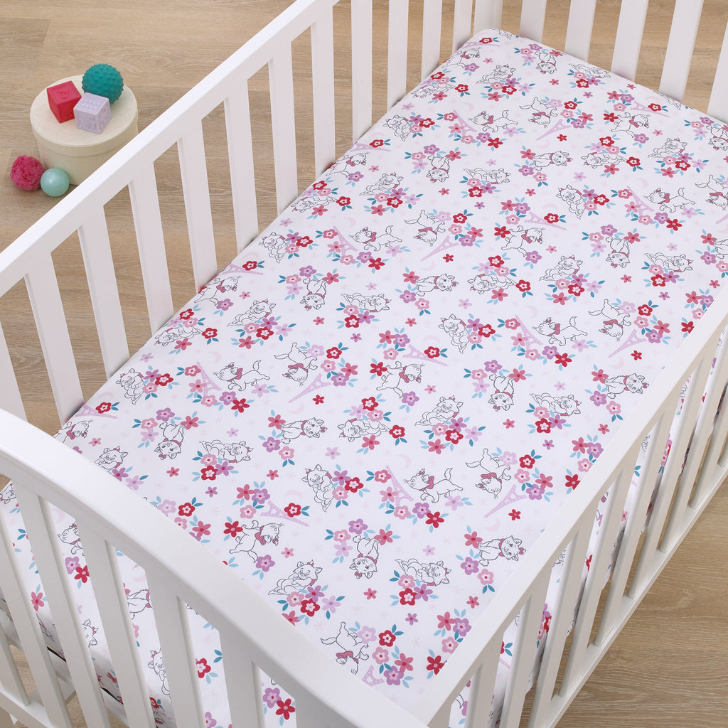 Aristocats Pink, White, and Teal, Marie Super Soft Nursery Fitted Mini Crib Sheet