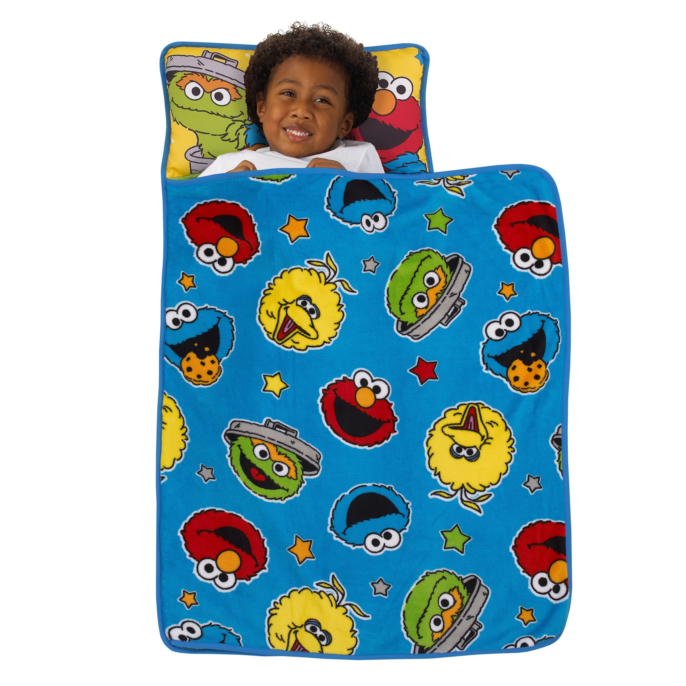 Sesame Street Come and Play Blue, Green, Red and Yellow, Elmo, Big Bird, Cookie Monster, and Oscar the Grouch Toddler Nap Mat