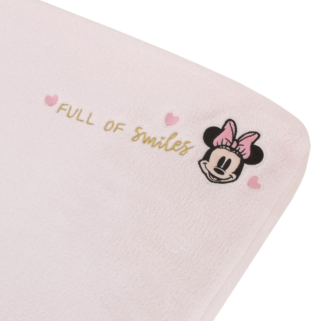 Minnie Mouse My Happy Place Pink Super Soft Appliqued Contoured Changing Pad Cover