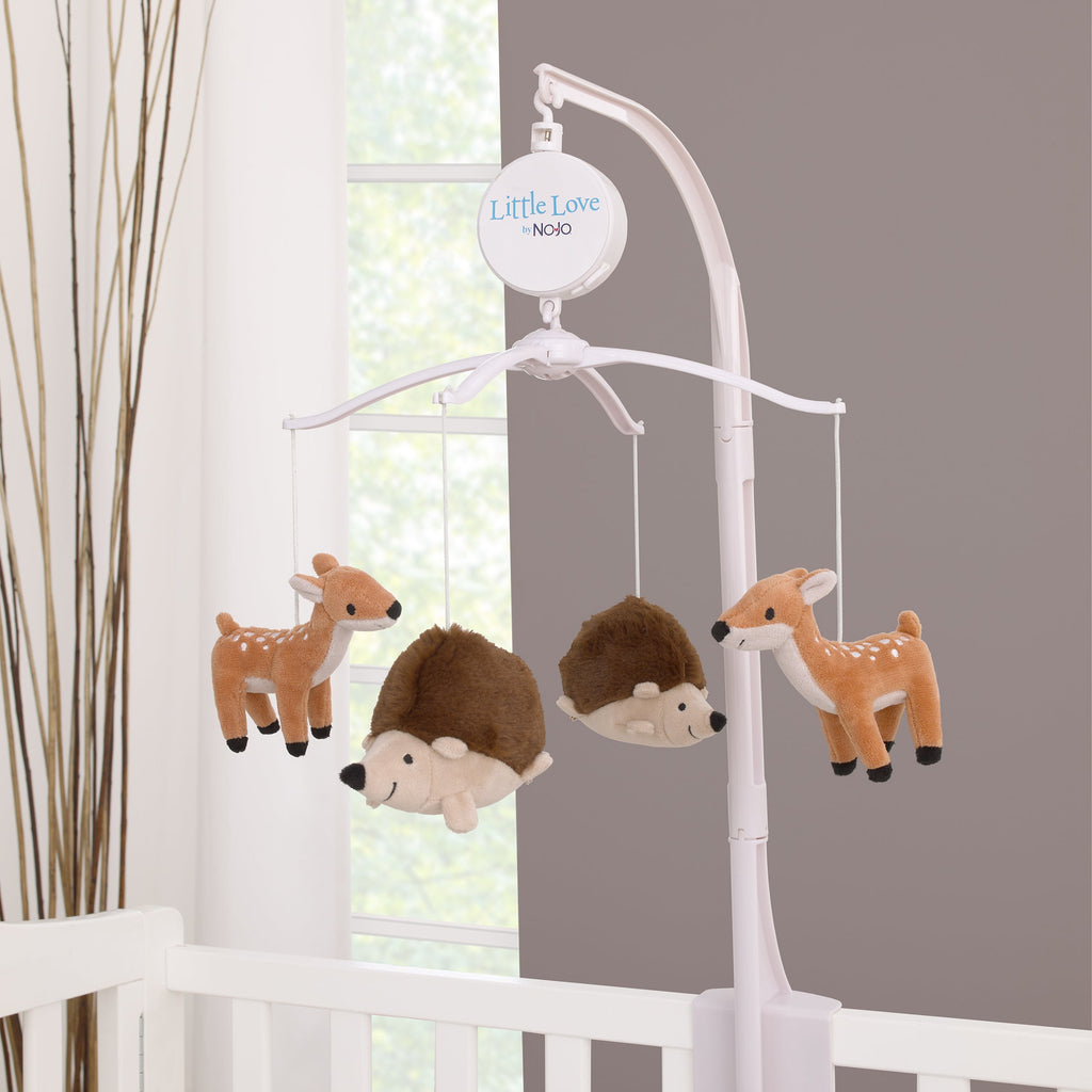 Woodland Meadow Taupe, Tan, and Brown Plush Deer and Hedgehog Musical Mobile